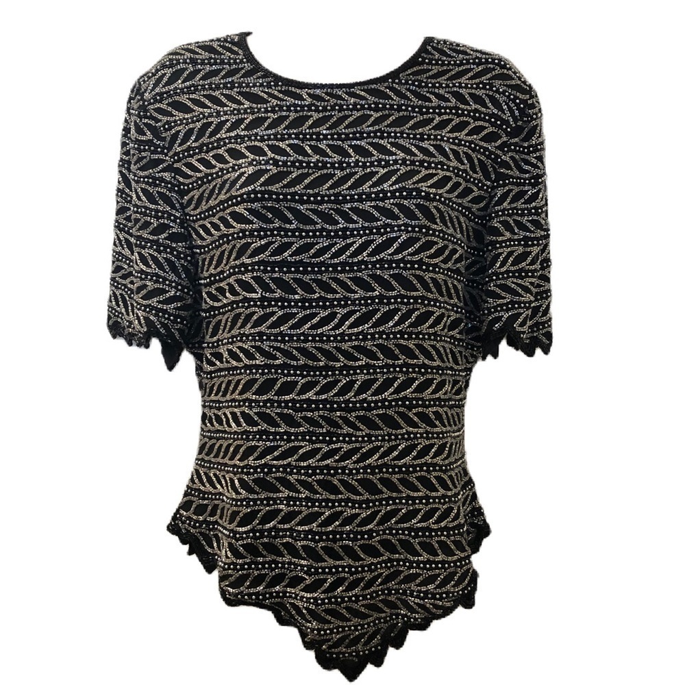 Vintage Laurence Kazar Women's Black Beaded Top